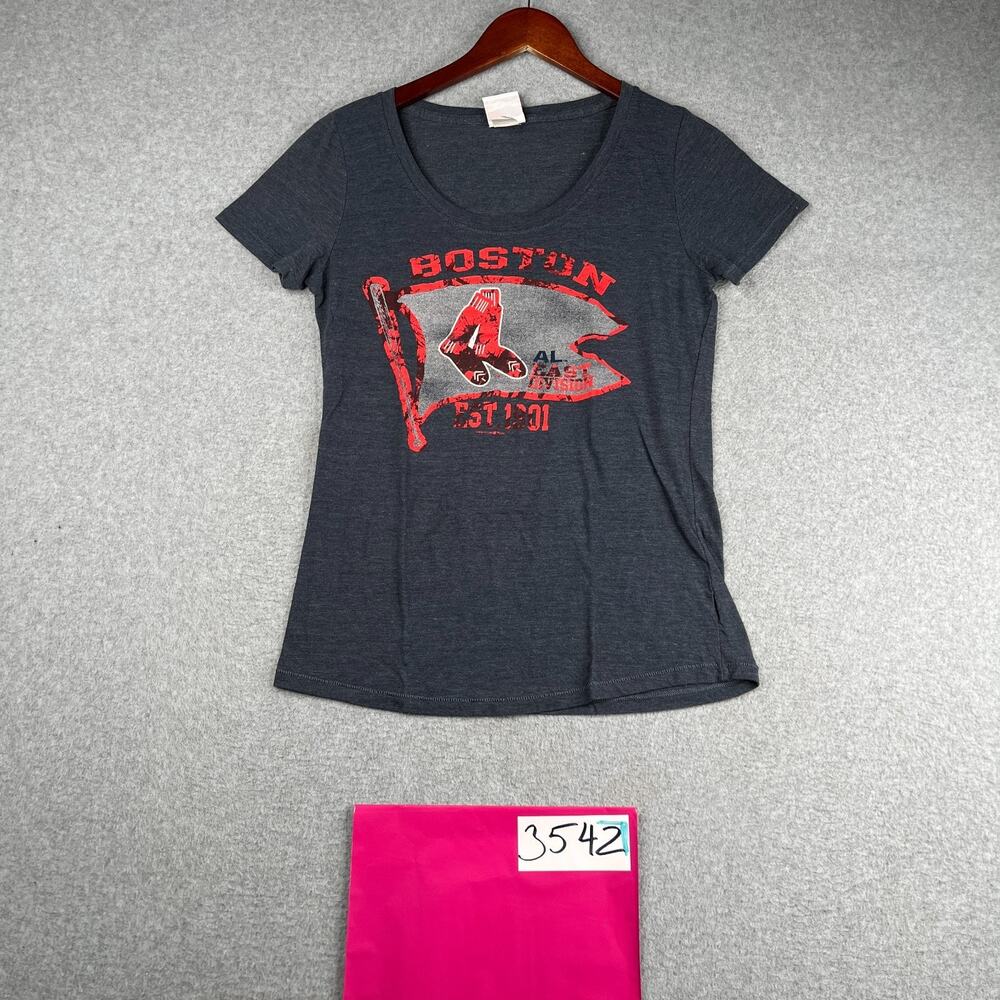 Boston Red Sox Shirt Womens Medium Blue Logo Graphic Print Flag Ladies MLB